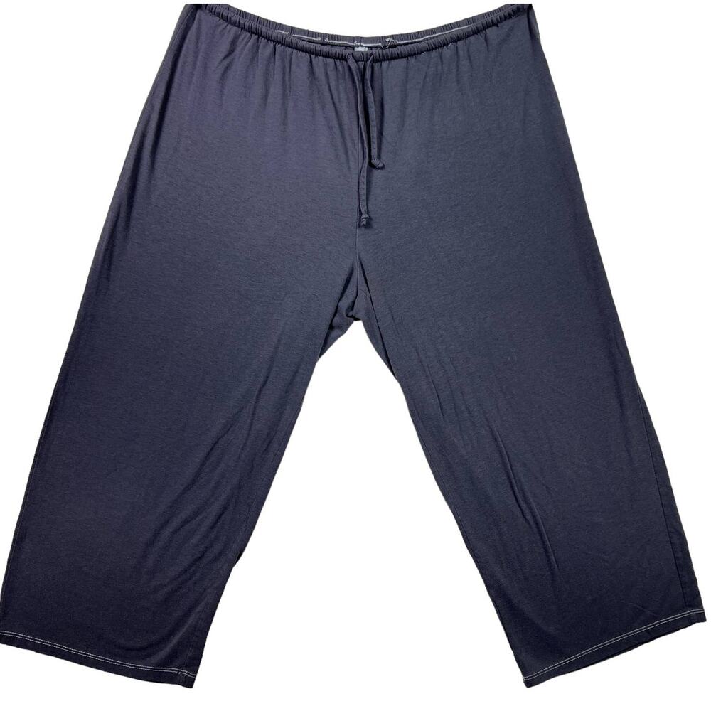 Plus Size Loose Gray Wide Leg Elastic Waist Cropped Capri Lounge Pants